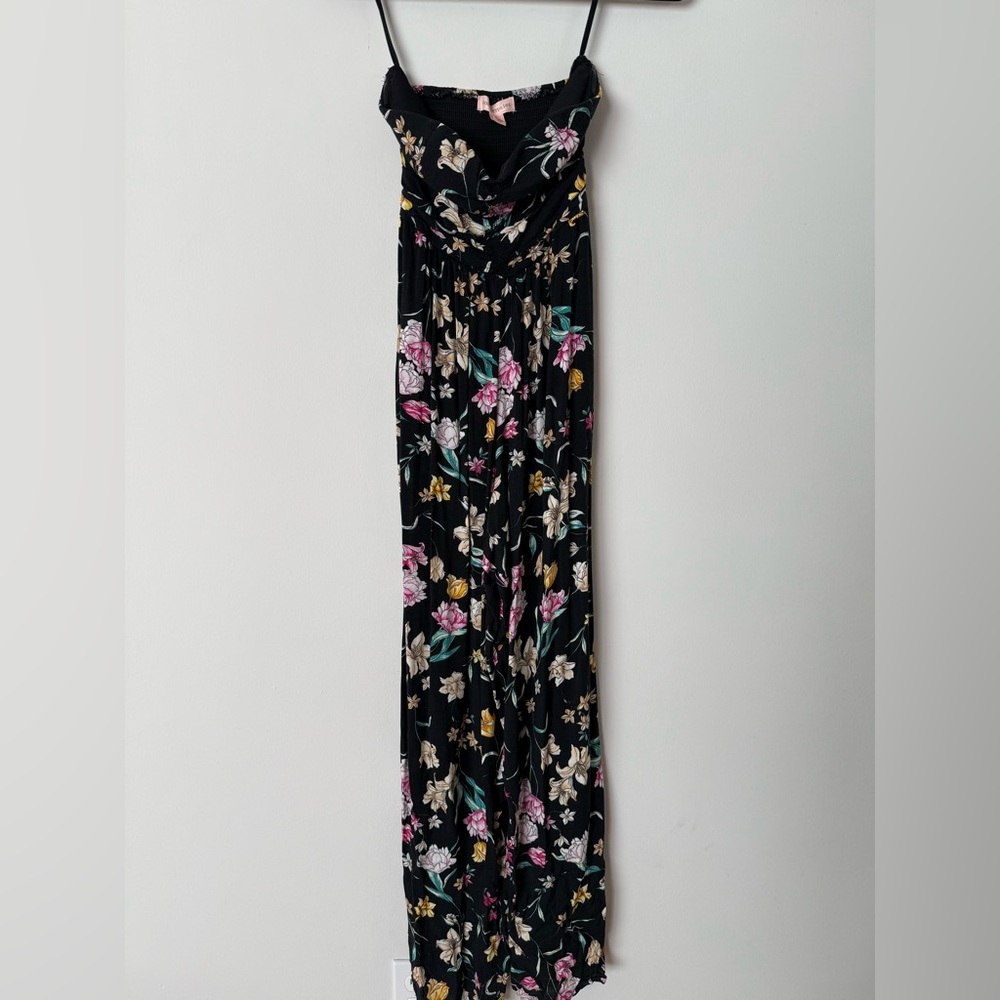Band of Gypsies Boho Floral Strapless Sweetheart Top Wide Leg Pant Jumpsuit